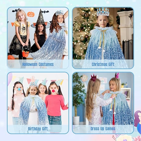 Meland Princess Dress Up for Girls 3-8, Mermaid Cape with Crown, Dress Up Clothes Birthday Gift Toys for Girls Toddlers