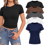 NexiEpoch 5 Pack T Shirts for Women - Crew Neck Short Sleeve Crop Tops Plain Casual Basic Tees Fitted Clothes Cute Y2K Outfit