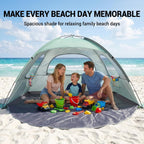 WhiteFang Beach Tent Anti-UV Portable Sun Shade Shelter for 3 Person, Extendable Floor with 3 Ventilating Mesh Windows Plus Carrying Bag, Stakes and Guy Lines