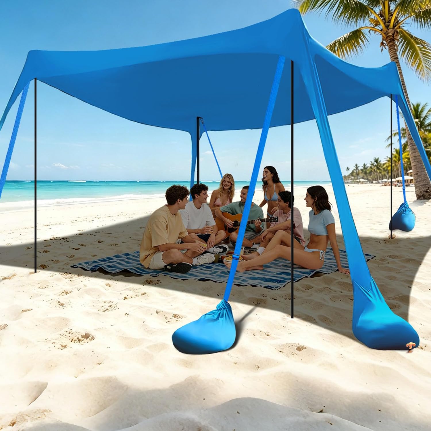 besuhot Beach Tent Sun Shelter 10x10FT Beach Shade Canopy with 8 Sandbags, UPF 50+ Protection Beach Shade Canopy, Outdoor Tent for Beach Camping Trips, Fishing, Backyard