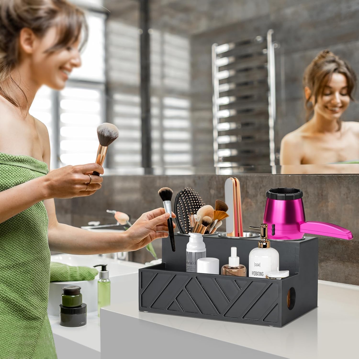 Hair Tool Organizer, Hair Dryer Holder with Drawer, Bathroom Countertop Organizer for Bathroom Accessories, Blow Dryer Organizer for Hair Styling Tools, Vanity Organizer for Bathroom, Vanity, Kitchen