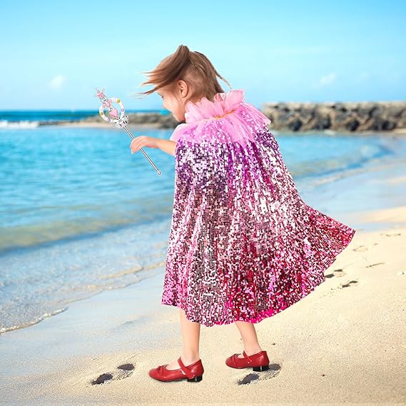 Meland Princess Dress Up for Girls 3-8, Mermaid Cape with Crown, Dress Up Clothes Birthday Gift Toys for Girls Toddlers