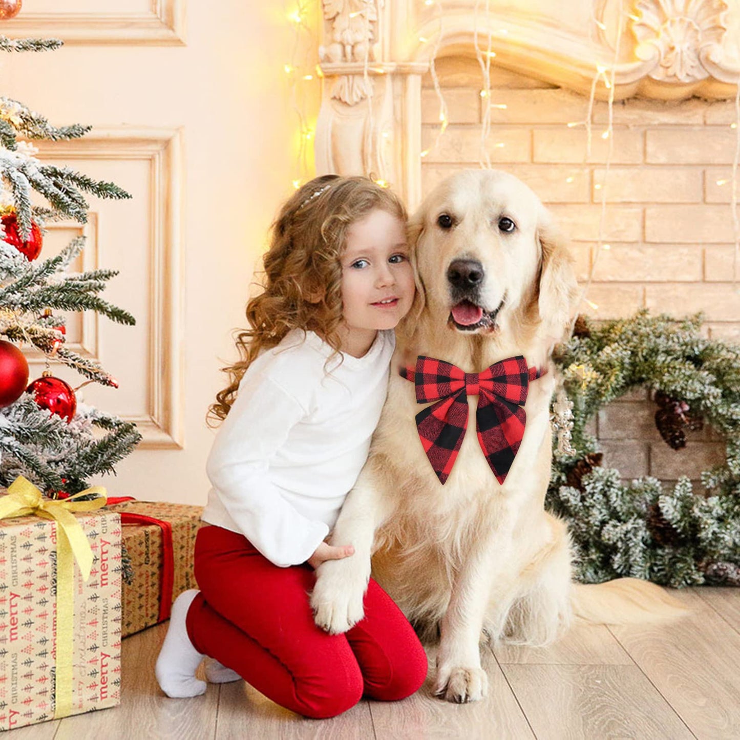Christmas Dog Collar with Bow Tie – Plaid Adjustable Collar for Pets