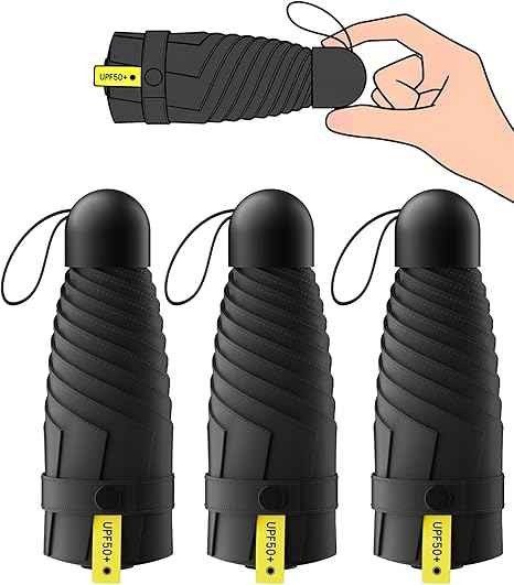 3 Pack Mini Travel Folding Umbrella,UPF 50+ UV Compact Portable Sun | Rainproof & Pocket-Friendly Size, Lightweight to Fit Backpacks, Handbags & Pockets, Perfect for Kids, Women & Men