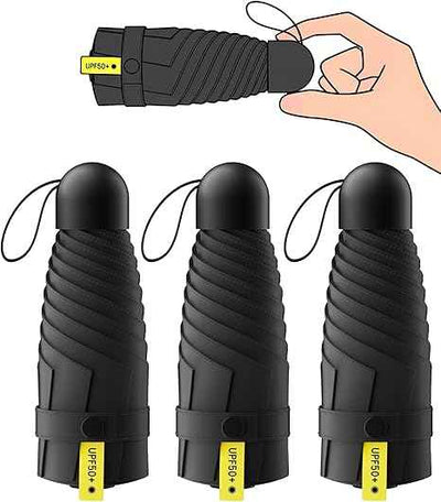 3 Pack Mini Travel Folding Umbrella,UPF 50+ UV Compact Portable Sun | Rainproof & Pocket-Friendly Size, Lightweight to Fit Backpacks, Handbags & Pockets, Perfect for Kids, Women & Men