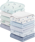Bearmoss 10 Pack Muslin Burp Cloths, Soft Absorbent Baby Burping Cloths for Unisex Boys and Girls, Newborn Essentials Large Extra Washcloths, 20x10 inches