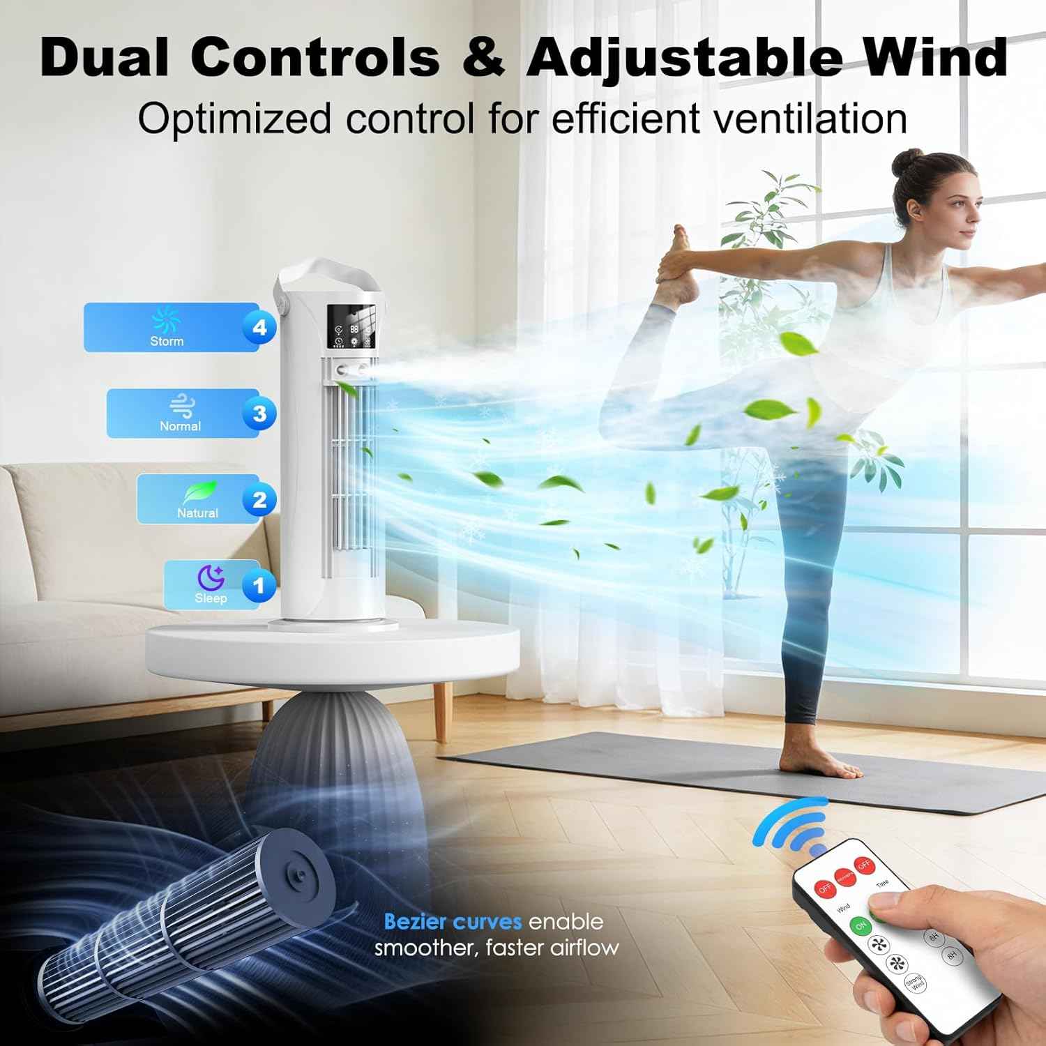 Portable Air Conditioners, 120 °rotating tower fan, portable AC for 3 wind speeds,Storm mode, 8H timing, Evaporative Air Cooler with remote control,750ML water tank, spray,cooling fan for home - white