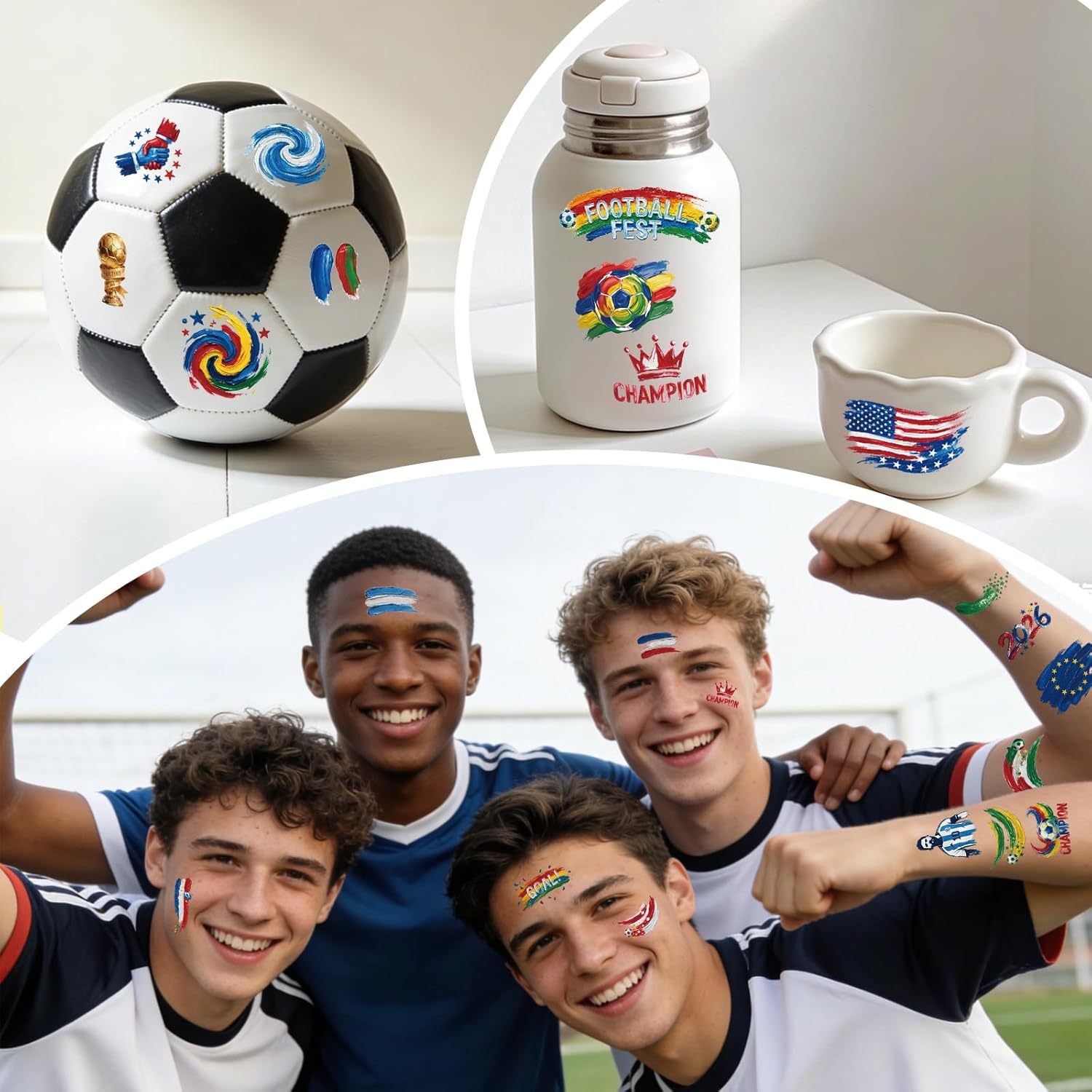 45 Pcs Soccer Tattoos - World Cup Temporary Tattoos for Kids，Adult，Teens，Soccer Party Favors Sports Themed Supplies Fake Tattoo Stickers，World Cup 2026 Merchandise，Kids Goodie Bag Stuffers