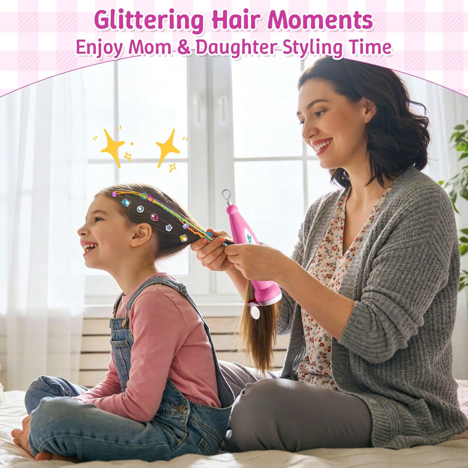 DIY Hair Salon Toys for Girls, Hair Gem Stamper Kit And Hair Rope Braider, Bling Hair Jewels Styling Tool with Glitter Diamonds Comb Beads Accessories Christmas Birthday Gifts for Girl 3 4 5 6 7 8-12