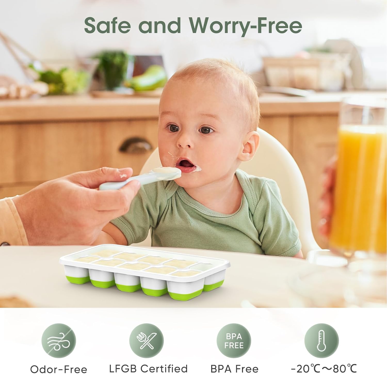 DOQAUS Ice Cube Tray with Lid and Bin - 4 Pack Silicone Ice Cube Trays for Freezer, Stackable Ice Bucket Kits with Storage Container & Scoop for Kitchen