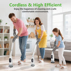 Electric Spin Scrubber, Cordless Cleaning Brush, 3H Work Time, Bathroom Scrubber with LED Display, 3-Speed Extendable Handle, IPX7 Waterproof, 8 Brush Heads for Shower, Tile, Tub, Floor, Toilet, Grout