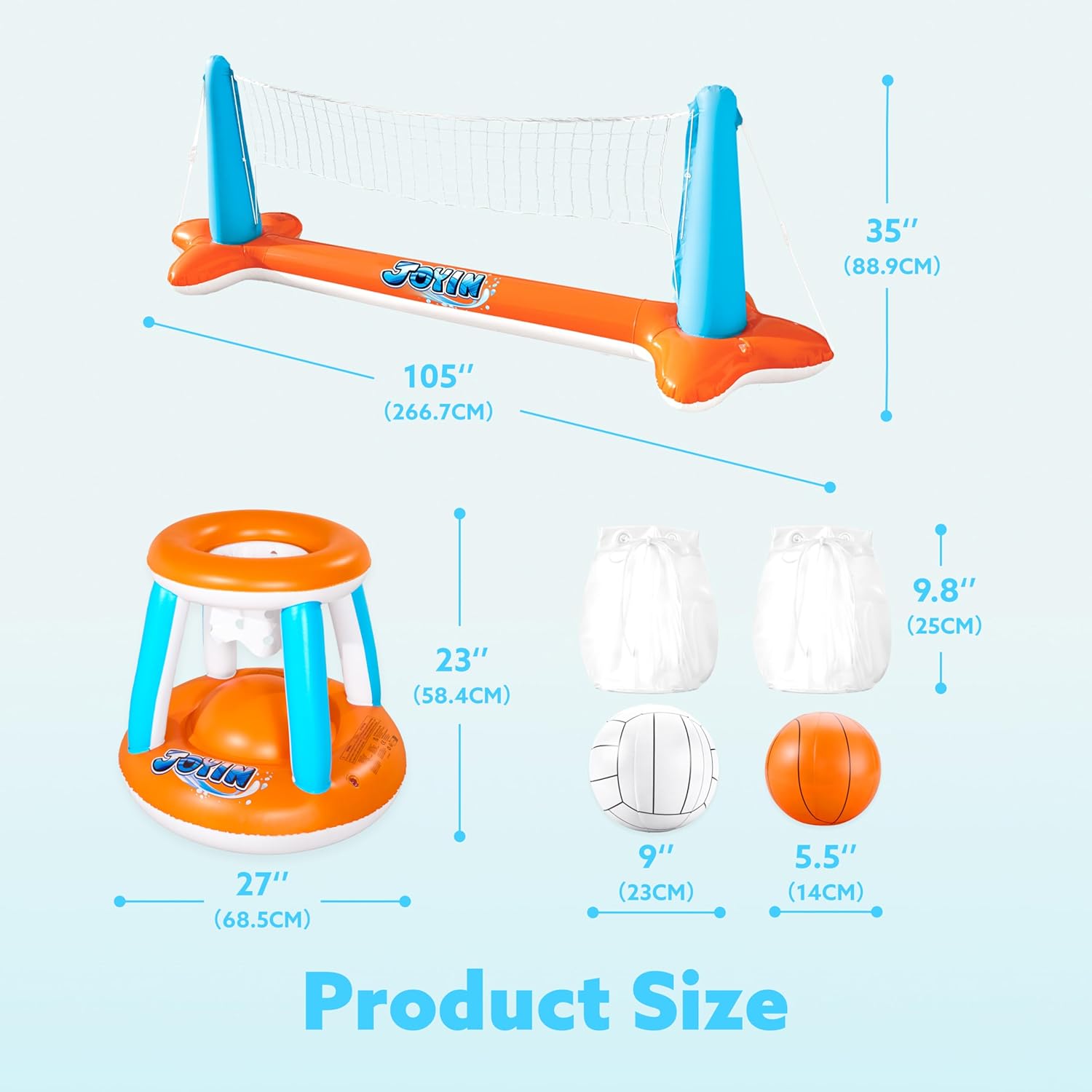 JOYIN Inflatable Pool Float Set Volleyball Net & Basketball Hoops, Balls Included for Kids and Adults Swimming Game Toy, Summer Floaties, Volleyball Court |Basketball