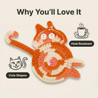 Cat Gifts for Cat Lovers Cat Coaster Woven Creative Cute Cat Coaster Insulation Coaster Coffee and Tea Coaster Desktop Gifts