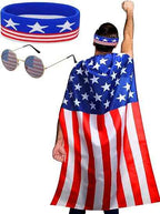 Frienda American Flag Costume Cape, 4th of July 250th Retro 80's USA Sunglasses and Flag Headband for 250th Anniversary