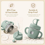 Fimibuke Sippy Cups for Toddlers, 10 OZ Spill Proof Kids Cup, Leak Proof Stainless Steel Tumbler with Handle, Silicone Straw & Sleeve, BPA Free Dishwasher Safe Girl Boy Kids Water Bottle, 2 Packs