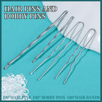 Teenitor 300pcs Bobby Pins Hair Pins Kit, 100pcs Bobby Pins 100 Hair Pins for Women for Buns, 100pcs Hair Bands, 2" 2.36", Bobb y Pins for Gray Hair 2" 2.75"