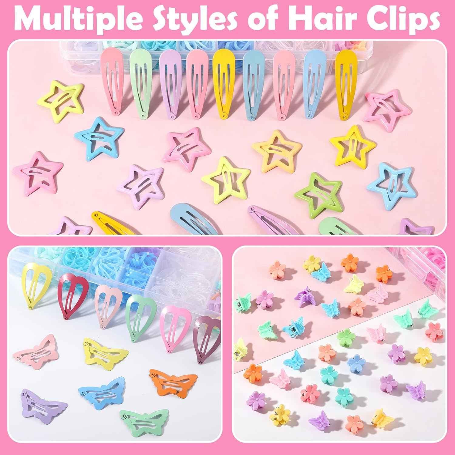 Hair Accessories for Girls, 1700 Pcs Colorful Hair Rubber Bands Elastic Hair Ties Hair Clips Hair Wax Stick Spray Bottle Hair Styling Tools with Organizer Box