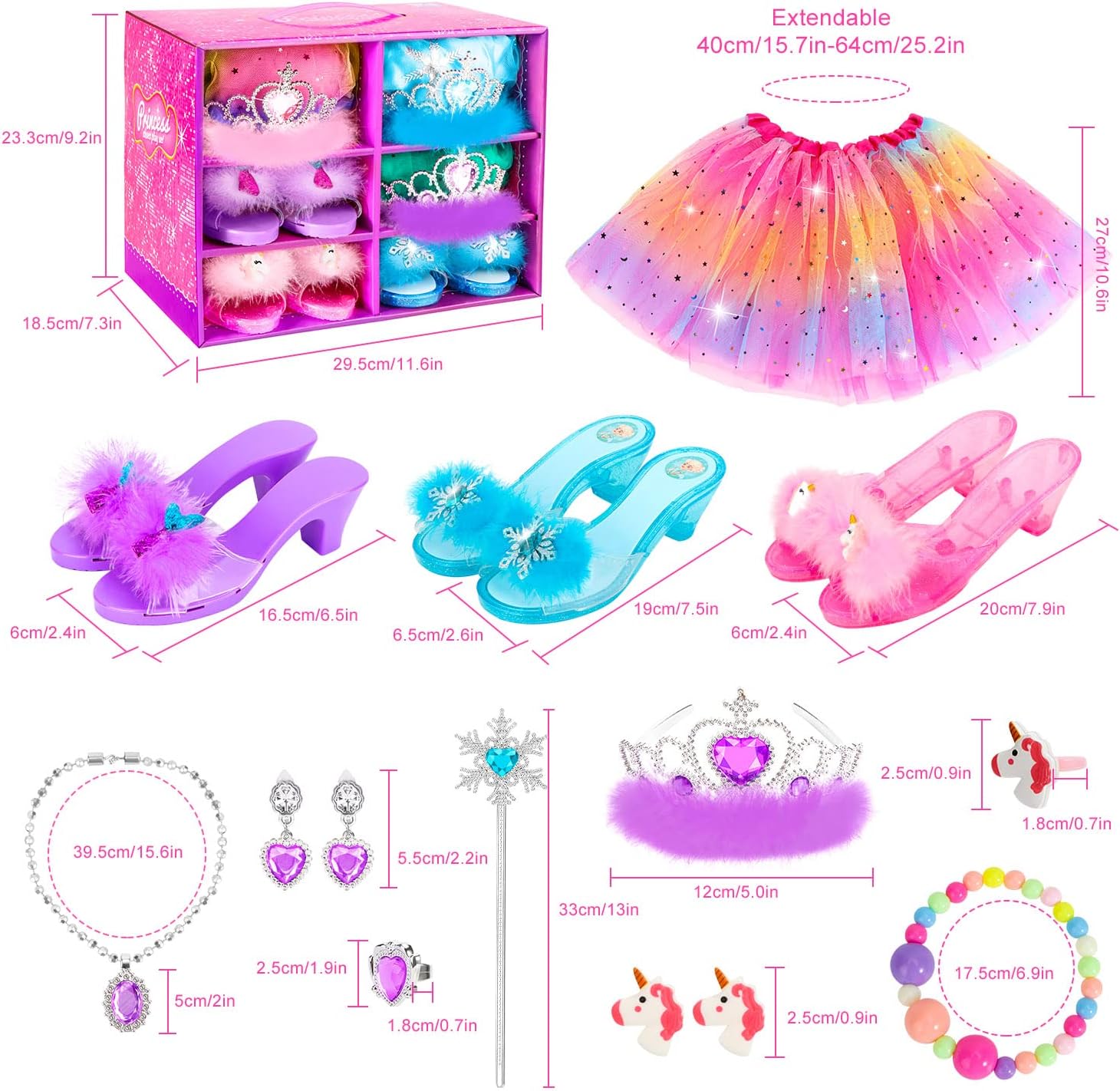 Princess Dress Up Shoes Set, Girls Dress Up Toys Toddler Jewelry Boutique Kit, 3 Themes of Unicorn Mermaid Ice Princess Costumes Set, Pretend Play Gifts for Little Girls Aged 3-6 Years Old