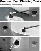 HOTO Flexi™ Cordless Electric Spin Scrubber, Adjustable Angle, Extendable Handle, Smart Display, IPX7 Waterproof, Powerful Cleaning Scrubber with 8 Replaceable Brush Heads, for Bathtub, Bathroom, Tile
