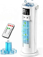Portable Air Conditioners, 120 °rotating tower fan, portable AC for 3 wind speeds,Storm mode, 8H timing, Evaporative Air Cooler with remote control,750ML water tank, spray,cooling fan for home - white