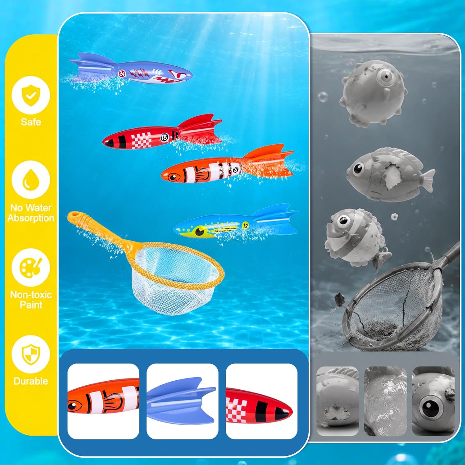 Diving Pool Toys, Bath Toys Set for Kids Shower Ages 3-12, Beach Essentials Water Toy Pool Games Summer Swim Water Dive Sinking Mermaid Toys