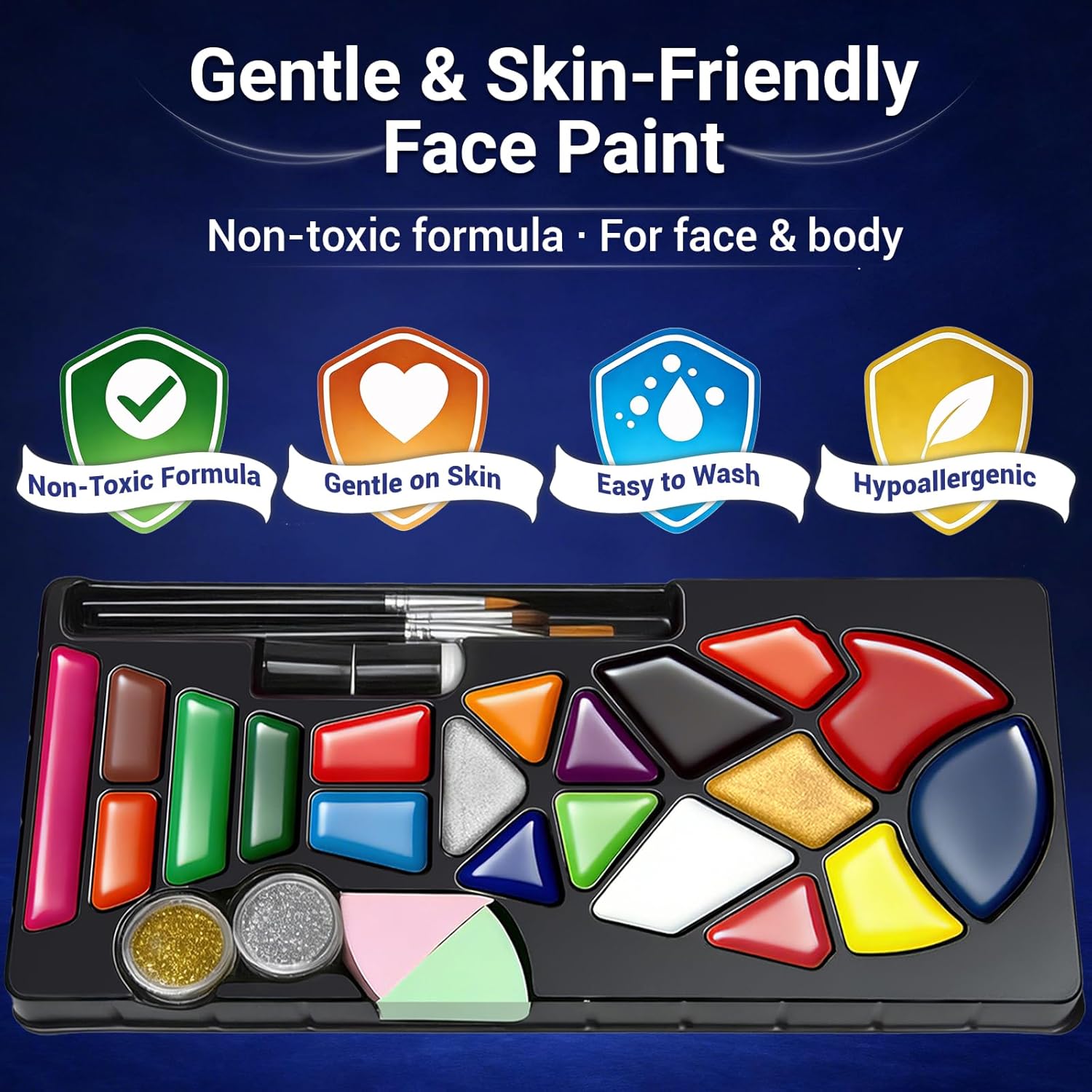 Face Painting Kit for Kids & Adults, 20 Colors Water Activated Face Paint Set with Stencils, Gems & Brushes, Washable Face Paint for Soccer Fans, Game Day, Team Spirit & Fan Celebrations
