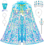 Meland Princess Dress Up for Girls 3-8, Mermaid Cape with Crown, Dress Up Clothes Birthday Gift Toys for Girls Toddlers