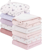 Bearmoss 10 Pack Muslin Burp Cloths, Soft Absorbent Baby Burping Cloths for Unisex Boys and Girls, Newborn Essentials Large Extra Washcloths, 20x10 inches