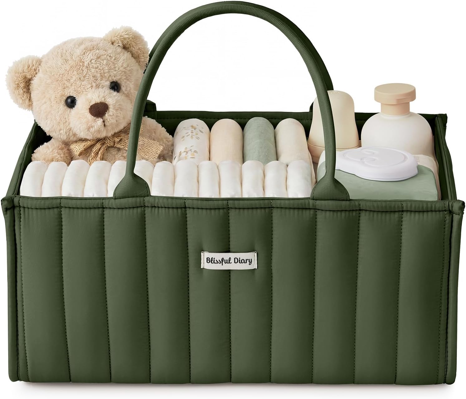 Blissful Diary Baby Diaper Caddy Organizer, Stylish Storage Basket for Newborn Essentials and Diaper Station, Gift for Baby Shower and Registry Must-Have