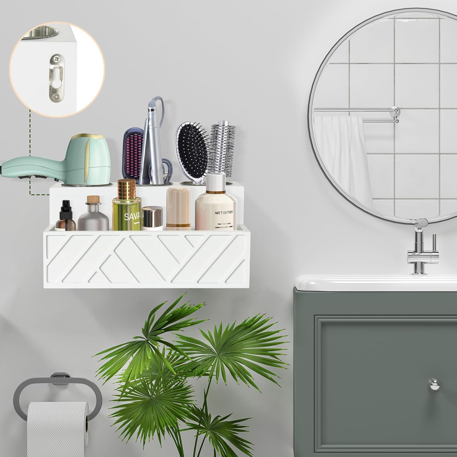Hair Tool Organizer, Hair Dryer Holder with Drawer, Bathroom Countertop Organizer for Bathroom Accessories, Blow Dryer Organizer for Hair Styling Tools, Vanity Organizer for Bathroom, Vanity, Kitchen