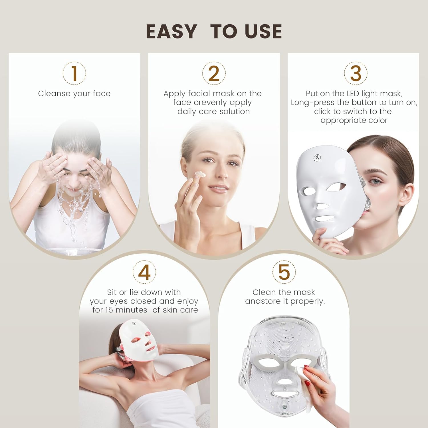 LED Face Mask Light Therapy,LED Light Therapy Mask for Face，Portable 7 Colors LED Facial Skin Care Mask for Home Use,Rechargeable