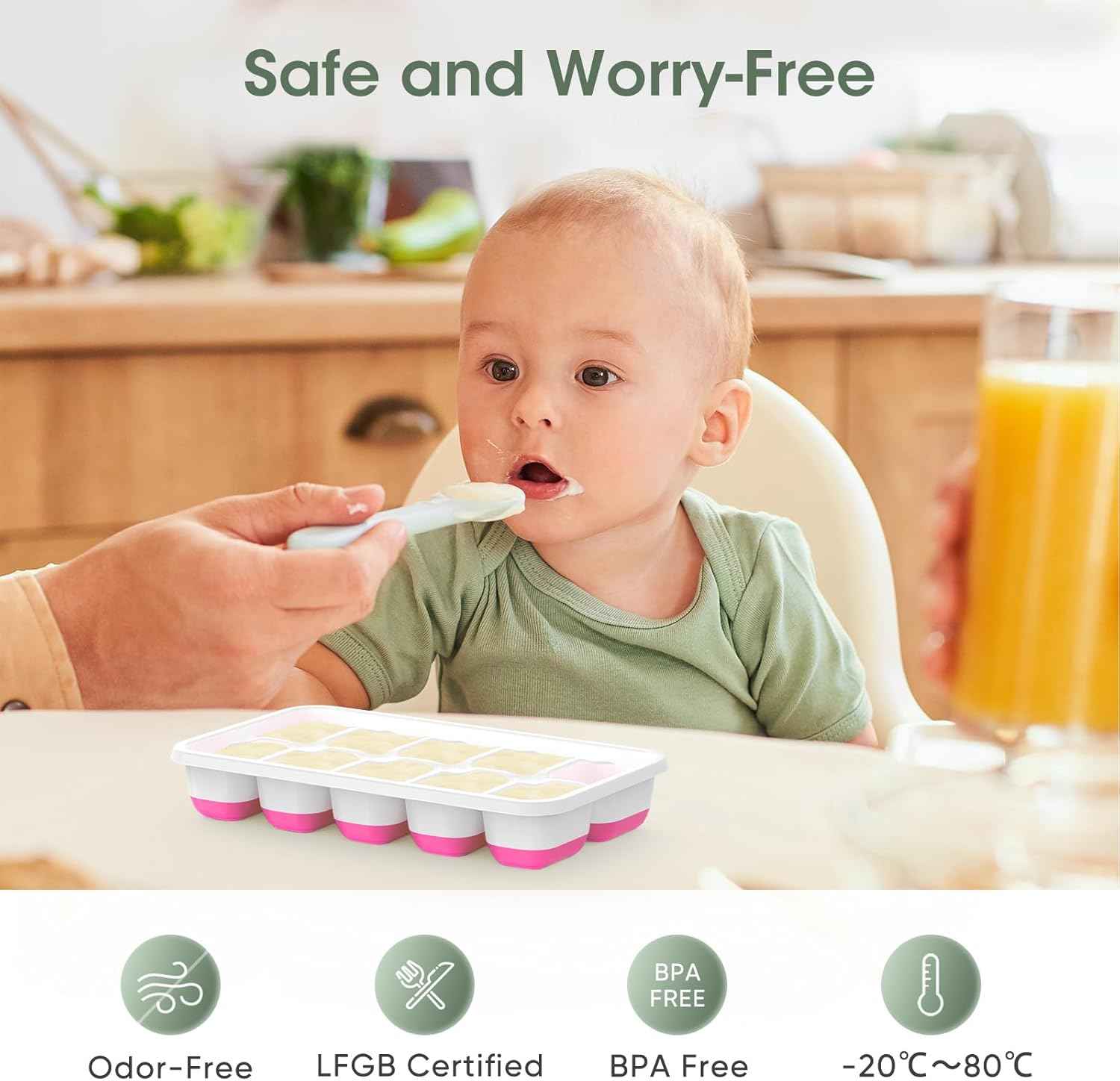 DOQAUS Ice Cube Tray with Lid and Bin - 4 Pack Silicone Ice Cube Trays for Freezer, Stackable Ice Bucket Kits with Storage Container & Scoop for Kitchen