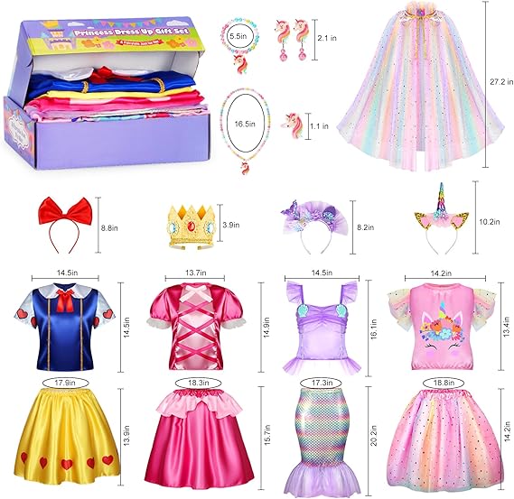 LIMIROLER Princess Dress Up Clothes for Little Girl Role Play Costume Gift Set Princess Dress Up Toys for Toddler Girls