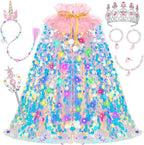 Meland Princess Dress Up for Girls 3-8, Mermaid Cape with Crown, Dress Up Clothes Birthday Gift Toys for Girls Toddlers