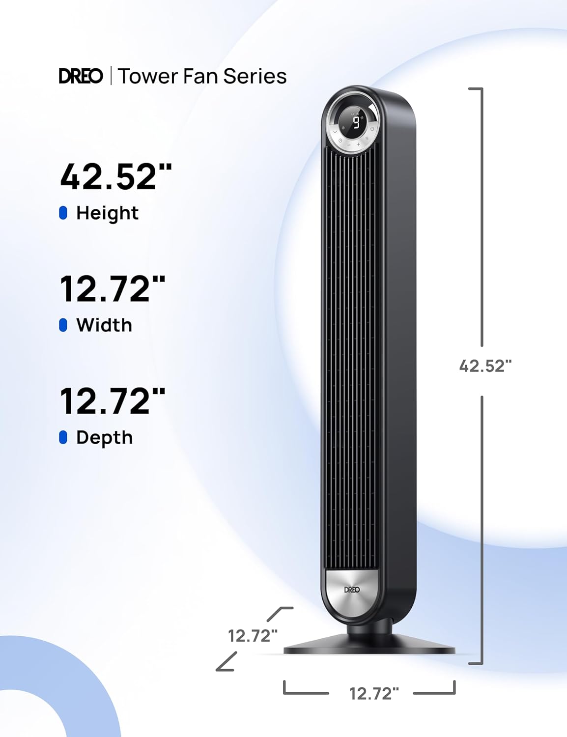 DREO Tower Fan for Bedroom, 90° Oscillating Standing Fan with 28ft/s Velocity, 20dB Quiet for Sleep, DC Motor, 9 Speeds, 4 Modes, 12H Timer, Voice & APP & Remote Control, Starlight