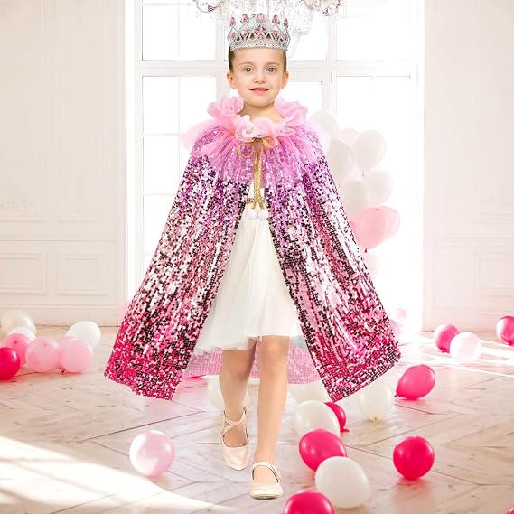 Meland Princess Dress Up for Girls 3-8, Mermaid Cape with Crown, Dress Up Clothes Birthday Gift Toys for Girls Toddlers