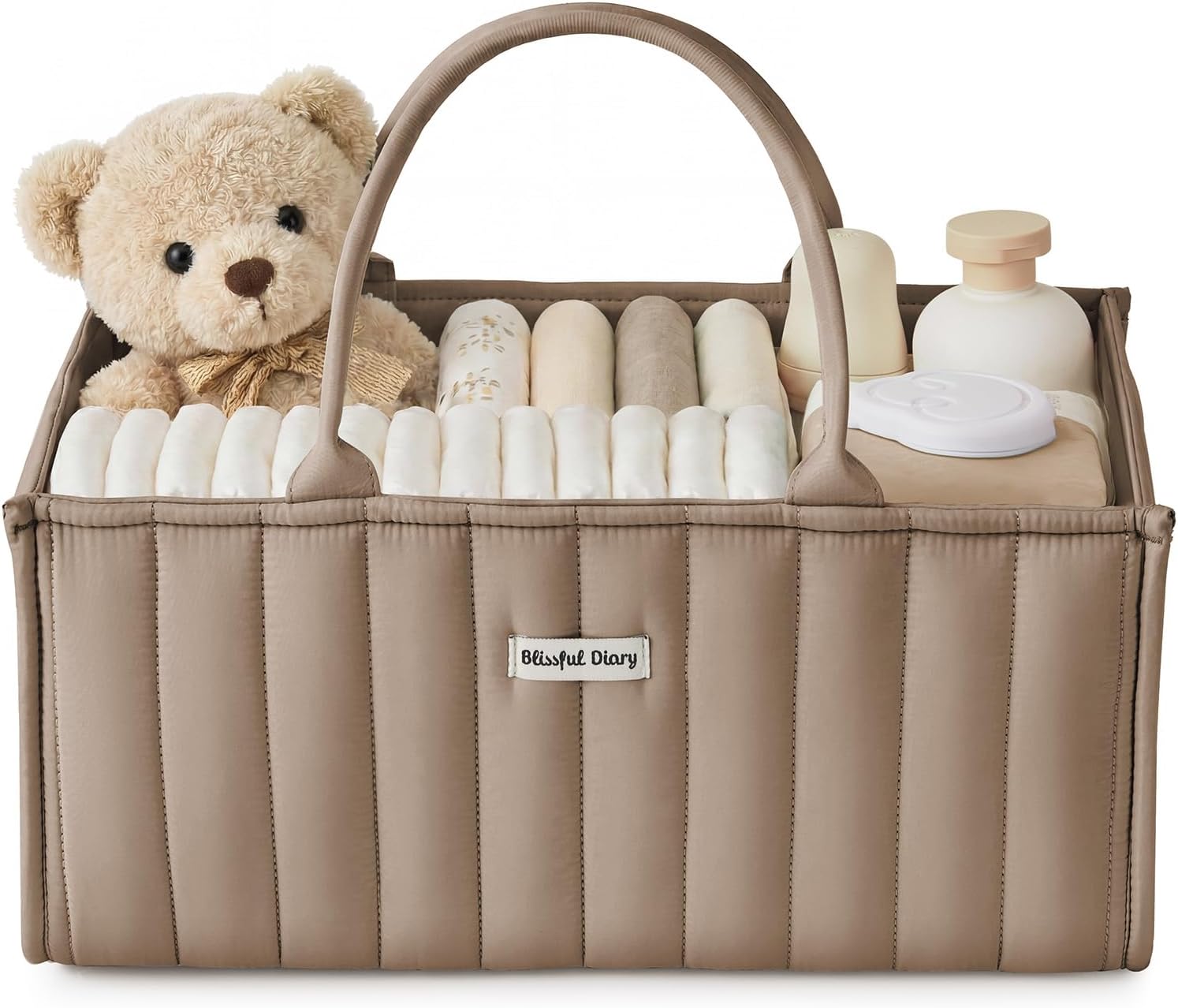 Blissful Diary Baby Diaper Caddy Organizer, Stylish Storage Basket for Newborn Essentials and Diaper Station, Gift for Baby Shower and Registry Must-Have
