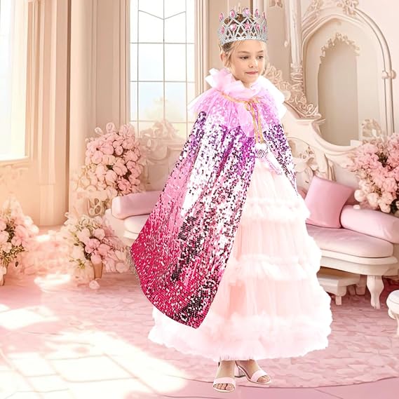 Meland Princess Dress Up for Girls 3-8, Mermaid Cape with Crown, Dress Up Clothes Birthday Gift Toys for Girls Toddlers