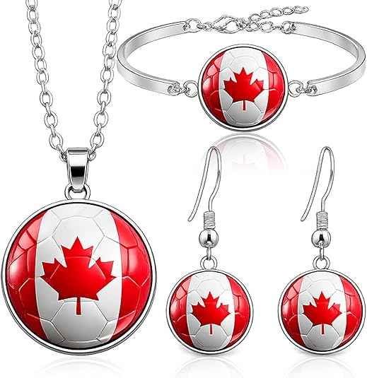 3PCS Country Flag Soccer Necklace Earrings Bracelet Set for Women Soccer Jewelry Gifts for Women Fans Players soccer Accessories Birthday Christmas Gift Ideas