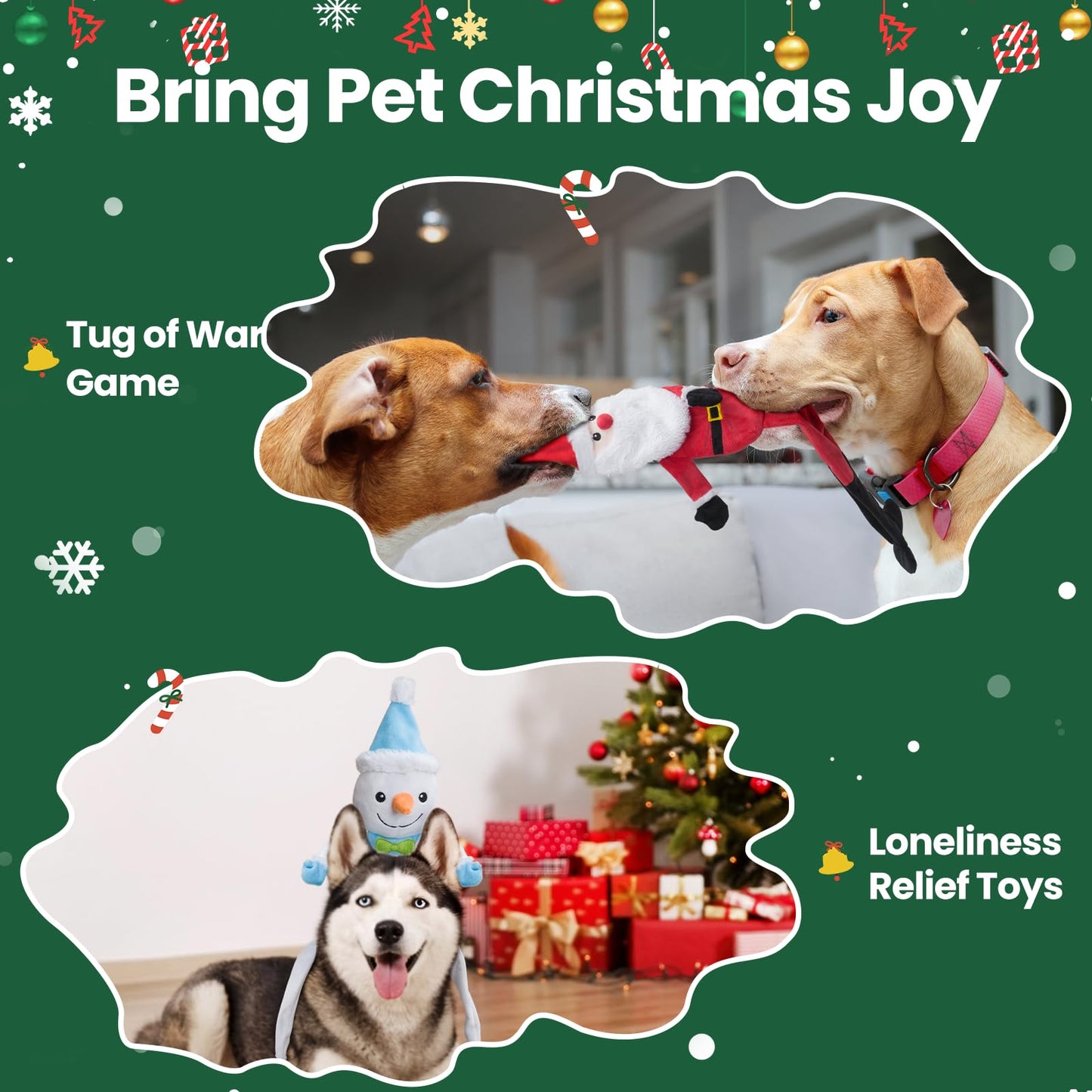 Squeaky Christmas Dog Toys – 2 Pack Plush Crinkle Set
