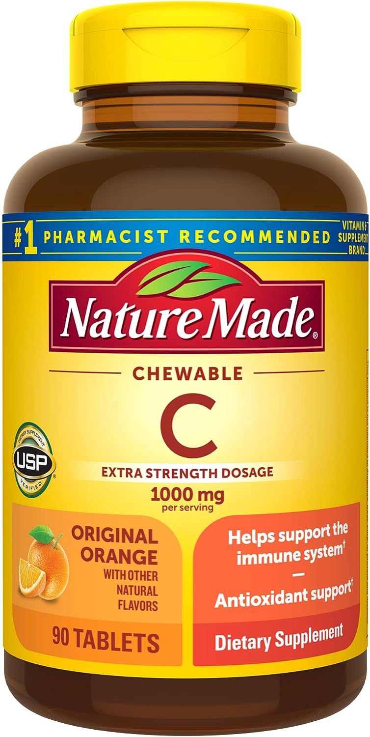 Nature Made Extra Strength Dosage Chewable Vitamin C 1000 mg per serving, Dietary Supplement for Immune Support, 90 Tablets, 45 Day Supply