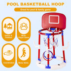 2-in-1 Poor Toy Basketball & Ring Toss Game with 4 Balls, 6 Rings&Pump, Summer Pool Toys Outdoor Water Fun Family Party for Age 3-12