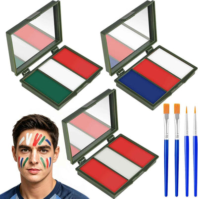 Green Blue White Red Face Painting Kit, 3PCS Patriotic America Mexico Flag 3 Colors Painting with 4PCS Brushes, Soccer Flag Eye Face Body Paint for Sports National Events Soccer Game Makeup Supplies
