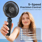 Portable Handheld Fan, 10000mAh Rechargeable Personal Fan for 40H, 6-Inch Ultra Quiet Foldable Hand Fan, 5-Speed Gentle Airflow Battery Operated Fans for Travel Outdoor Lash Makeup Gifts for Women