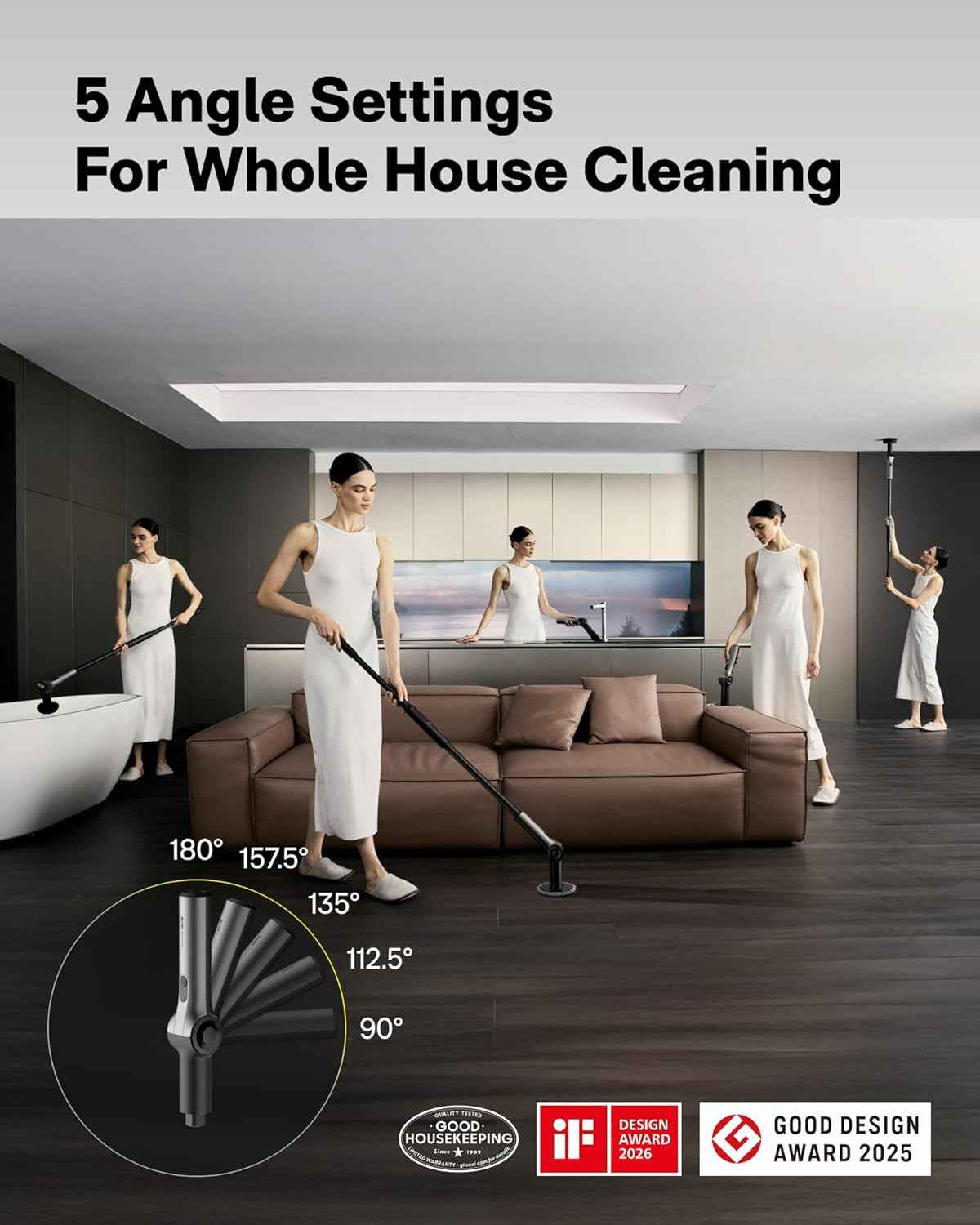 HOTO Flexi™ Cordless Electric Spin Scrubber, Adjustable Angle, Extendable Handle, Smart Display, IPX7 Waterproof, Powerful Cleaning Scrubber with 8 Replaceable Brush Heads, for Bathtub, Bathroom, Tile