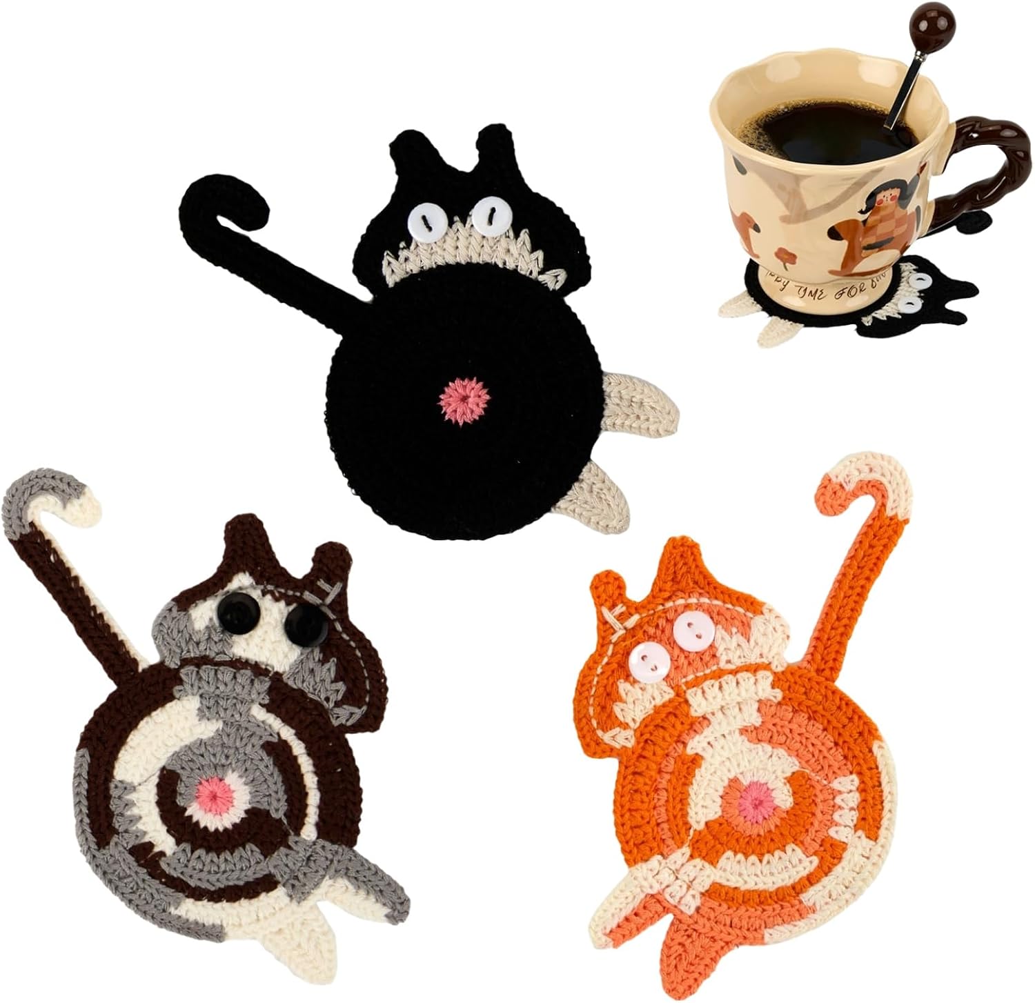Cat Gifts for Cat Lovers Cat Coaster Woven Creative Cute Cat Coaster Insulation Coaster Coffee and Tea Coaster Desktop Gifts
