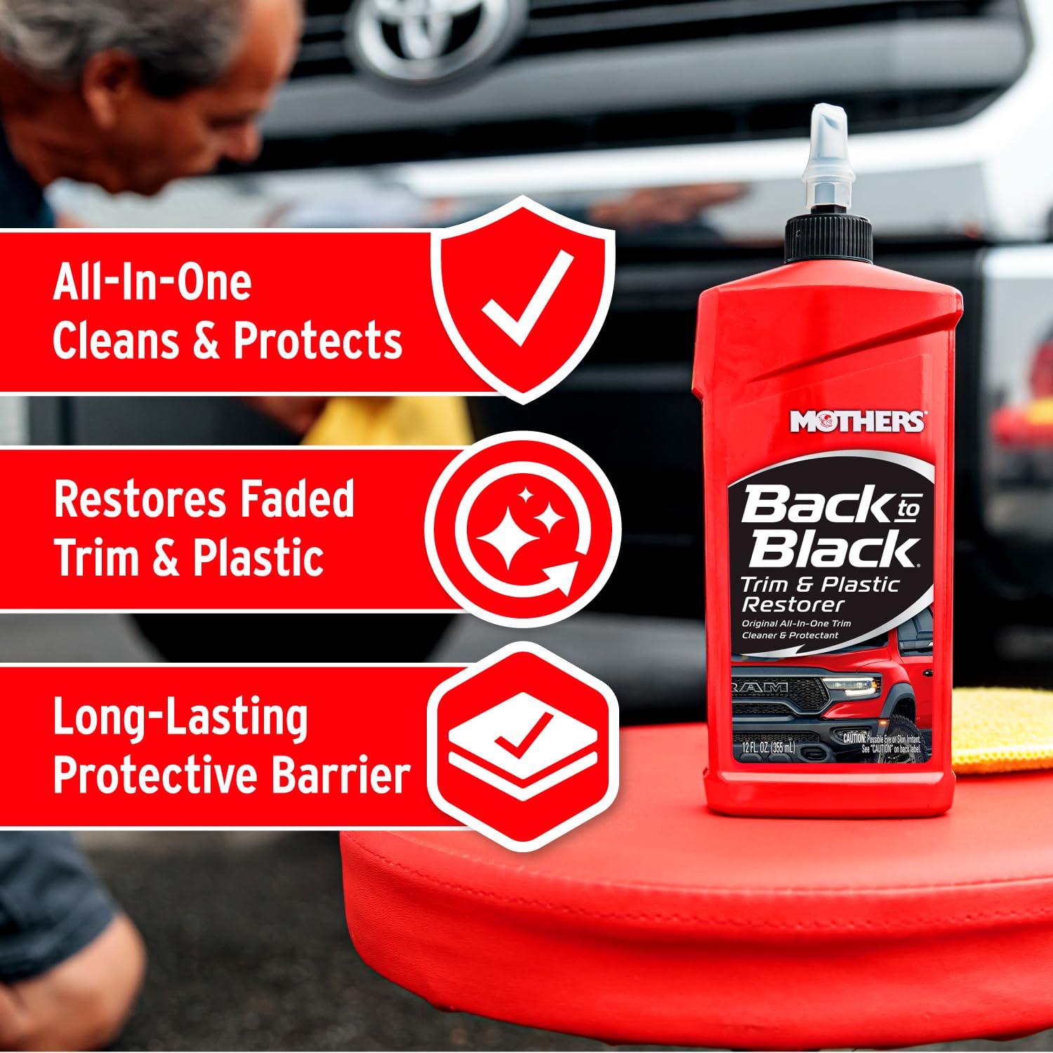 Mothers Back-to-Black Trim & Plastic Restorer, 12 oz. — Removes Oxidation, Dirt & Wax Residue – Restores Faded Trim & Provides Long-Lasting Protection (06112)