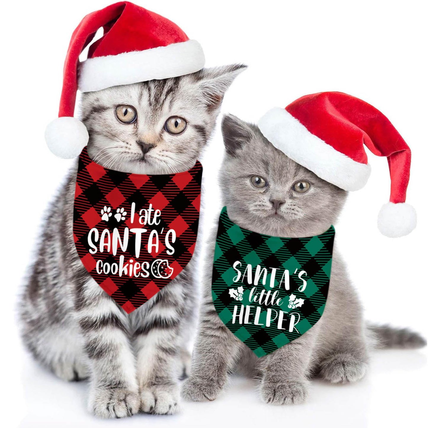 Christmas Dog Bandana Set – 2 Pack Red & Green Plaid Pet Scarf