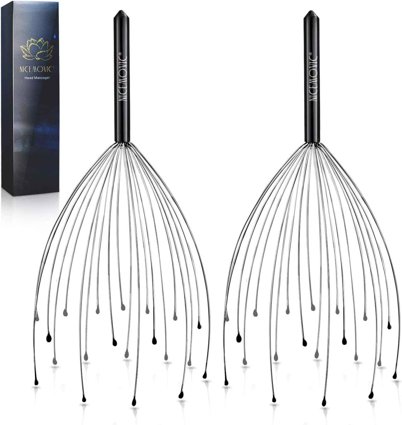 NICEMOVIC 2 Pack Head Scalp Massager, Stocking Stuffers Stress Relief Gifts for Women Men, 20 Fingers Scalp Head Scratcher for Hair Stimulation Body Relaxing