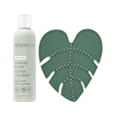 EcoTools Makeup Brush Cleansing Pad + Deep Clean Shampoo Bundle, Brush Cleaner Mat & Cleanser for Deep Cleaning Tools, Clean Formula, Cruelty-Free, & Vegan, 2 Piece Set